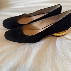The Daria pump Stuart Weitzman Black Suede Heels with Gold Heel